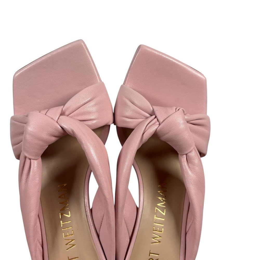 Stuart Weitzman Playa 75 Knot Sandal Womens 6 Pink Square Toe Spool Heel S7073 - Picture 7 of 11